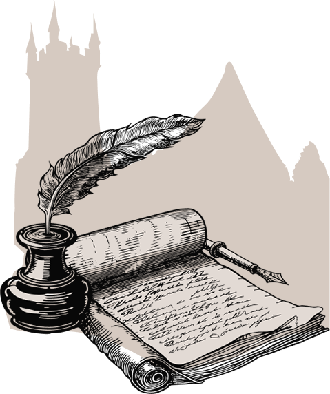 Pen and parchment illustration