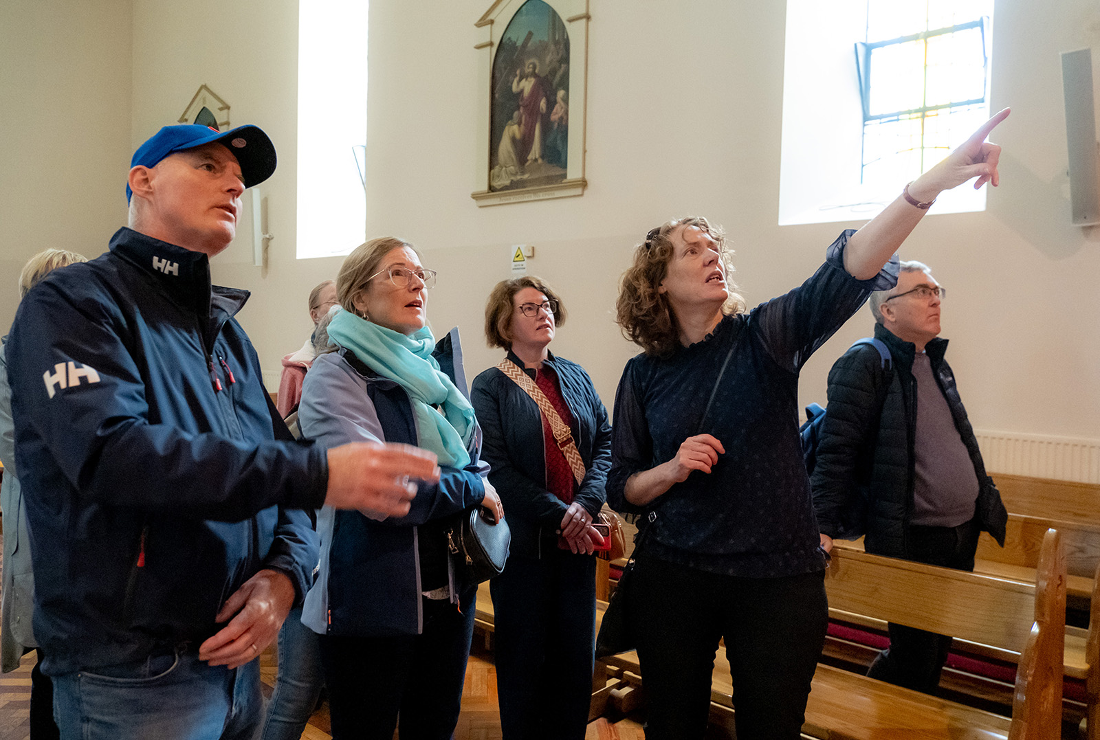 Jane with tour group inside Cathedral