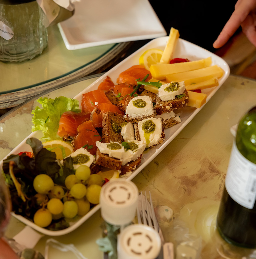 Tasting food platter on table